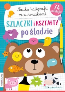 Szlaczki kształty po śladzie nauka kaligrafii pieskami i kotkami