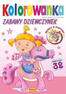 Zabawy dziewczynek. Kolorowanka