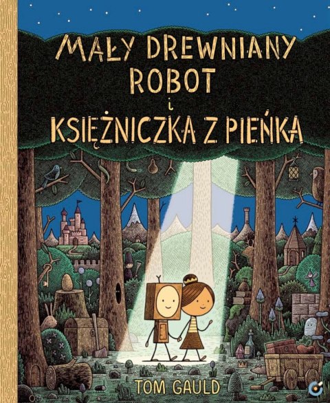 Mały drewniany robot i księżniczka z pieńka