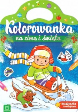 Kolorowanka na zimę i święta. Książeczka z naklejkami