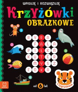 Krzyżówki obrazkowe z tygryskiem. Wpisuję i rozwiązuję 6+