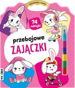 Przebojowe zajączki. Kolorowanka z kredką