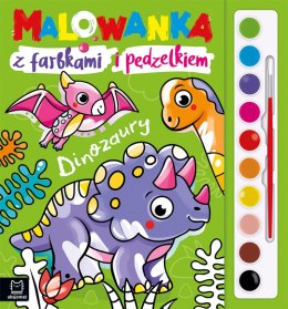 Dinozaury. Malowanka z farbkami i pędzelkiem