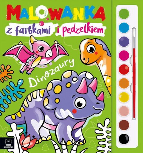 Dinozaury. Malowanka z farbkami i pędzelkiem