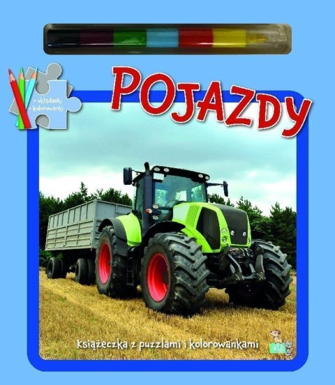 Pojazdy. Książeczki z puzzlami, kolorowankami i kolorową kredką