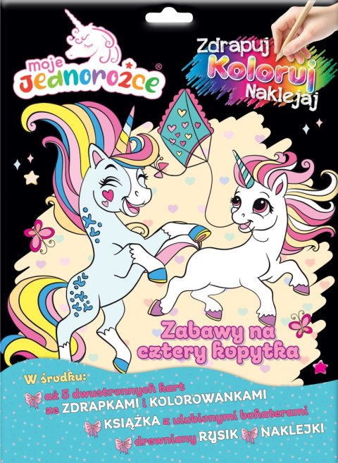 Zabawy na cztery kopytka. Moje Jednorożce. Zdrapuj, koloruj, naklejaj