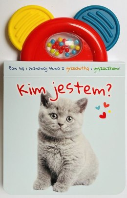 Kim jestem? niebieska. Książeczka z gryzaczkiem i grzechotką